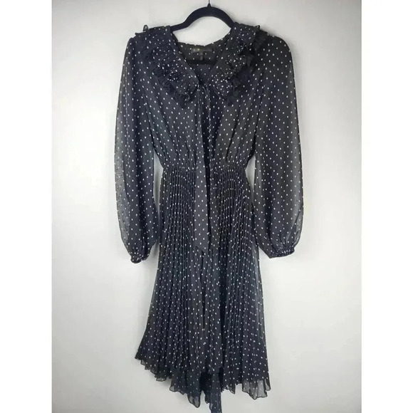 Maje Dresses & Skirts - Maje Polka Dot Ruffle Long Sleeve Knee Length Dress. Black White Size 38